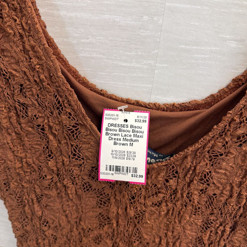 Bisou Bisou Brown Lace Maxi Dress Medium