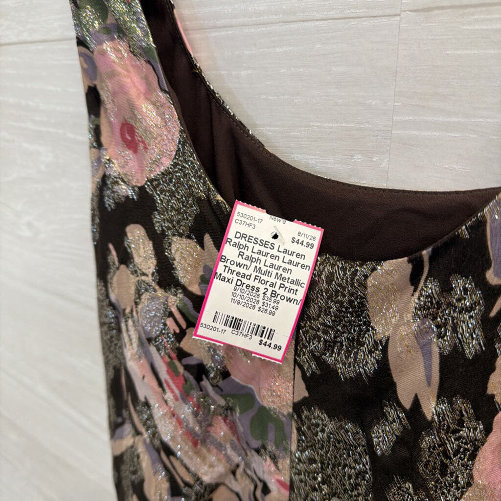 Lauren Ralph Lauren Brown/ Multi Metallic Thread Floral Print Maxi Dress 2