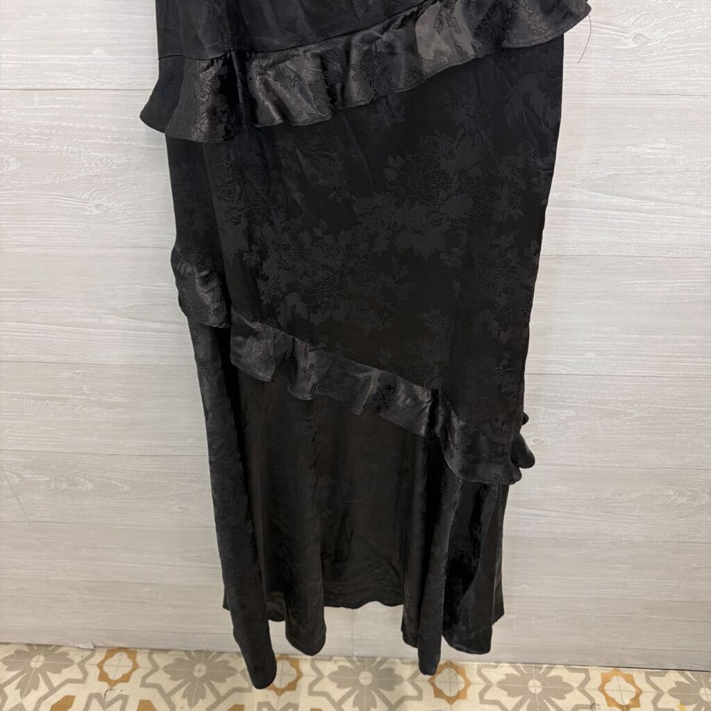 Altar'd State Black Silky Floral Print One Shoulder Ruffle Detail Maxi Dress Extra Small