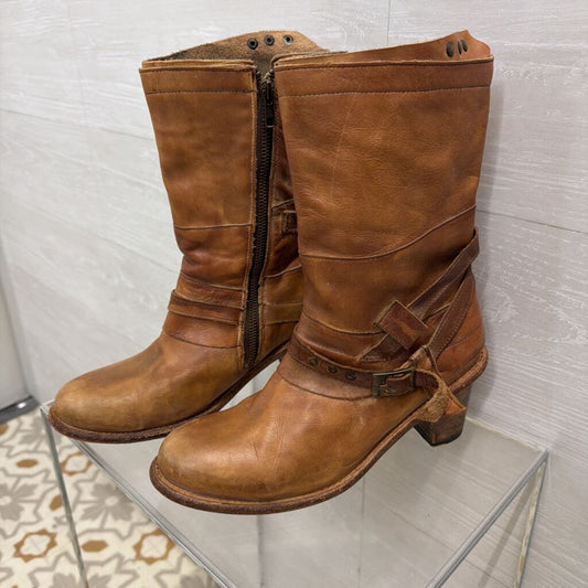 Bed Stu Brown Leather Gogo Lug Boots 9.5