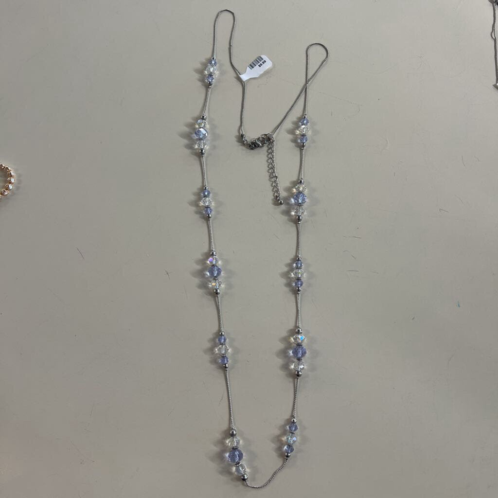 Silver/ Purple Crystal Long Necklace
