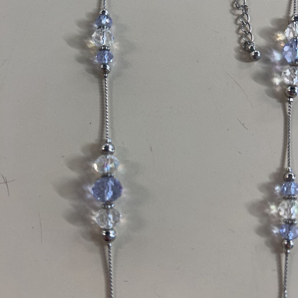 Silver/ Purple Crystal Long Necklace