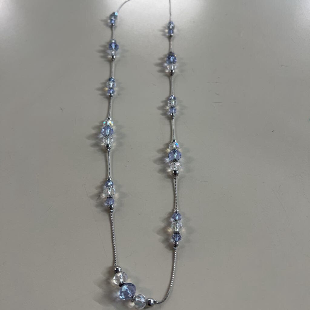 Silver/ Purple Crystal Long Necklace