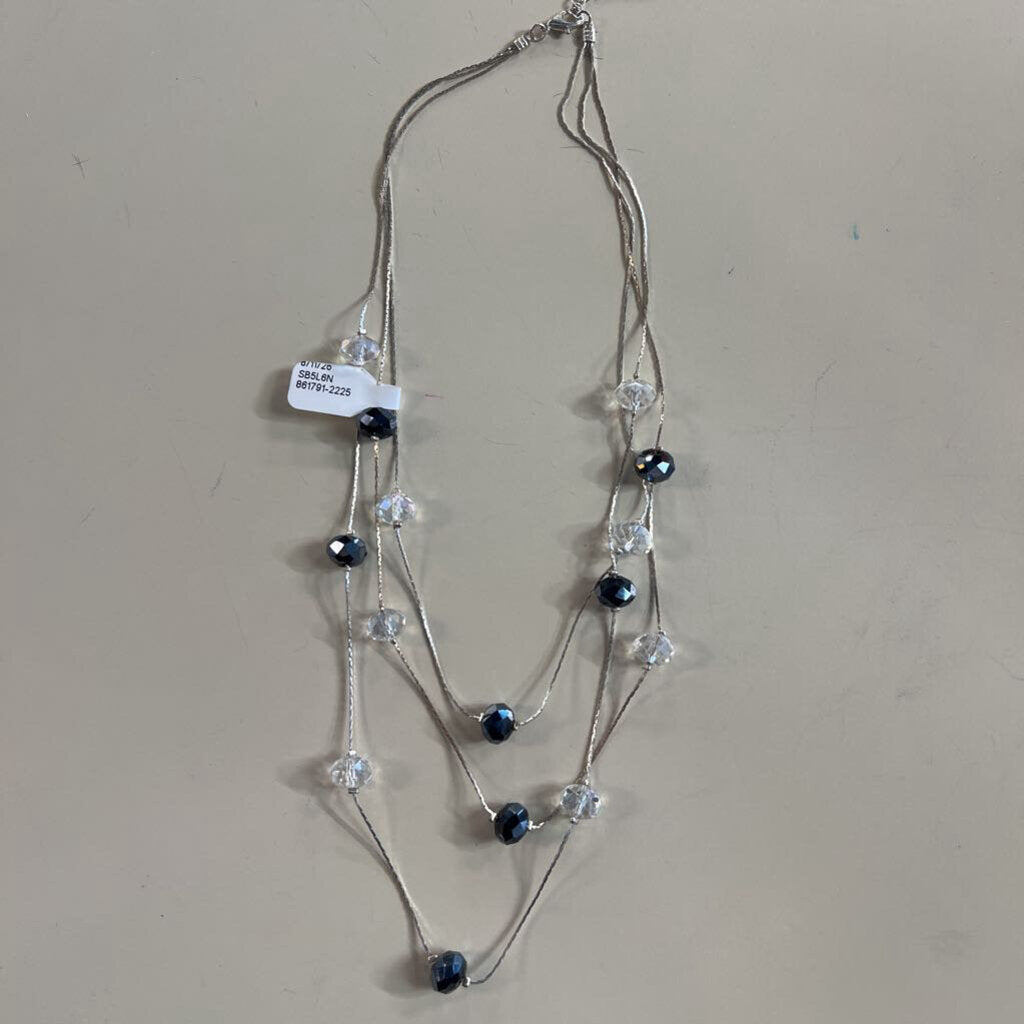 Silver Black/ Clear Crystal Layered Necklace