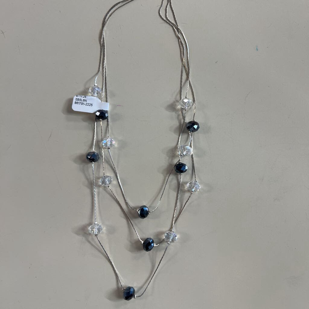 Silver Black/ Clear Crystal Layered Necklace