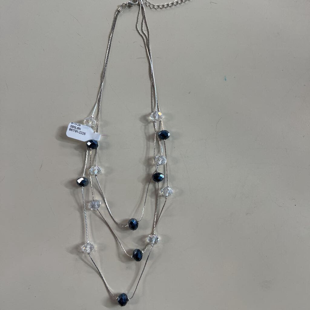 Silver Black/ Clear Crystal Layered Necklace