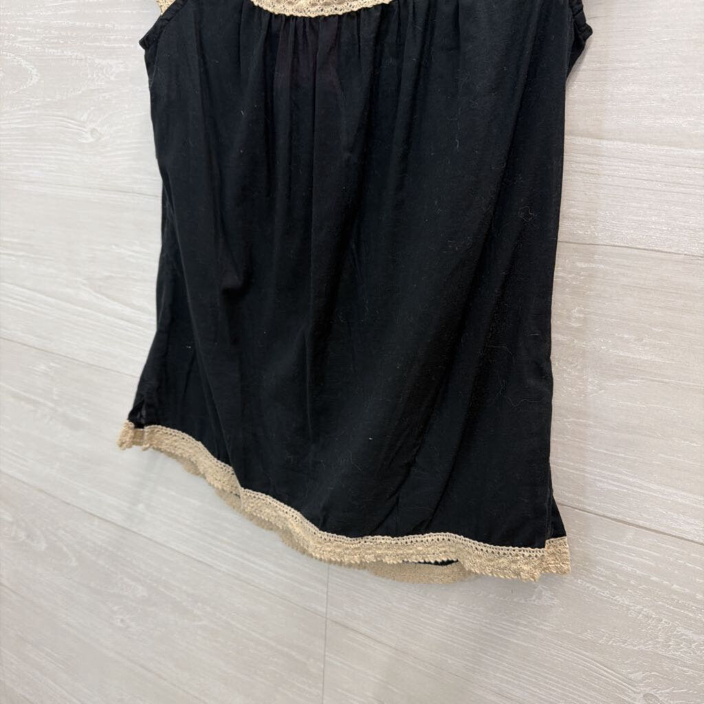 Lucky Brand Black/ Cream Crochet Detail Top Extra Small