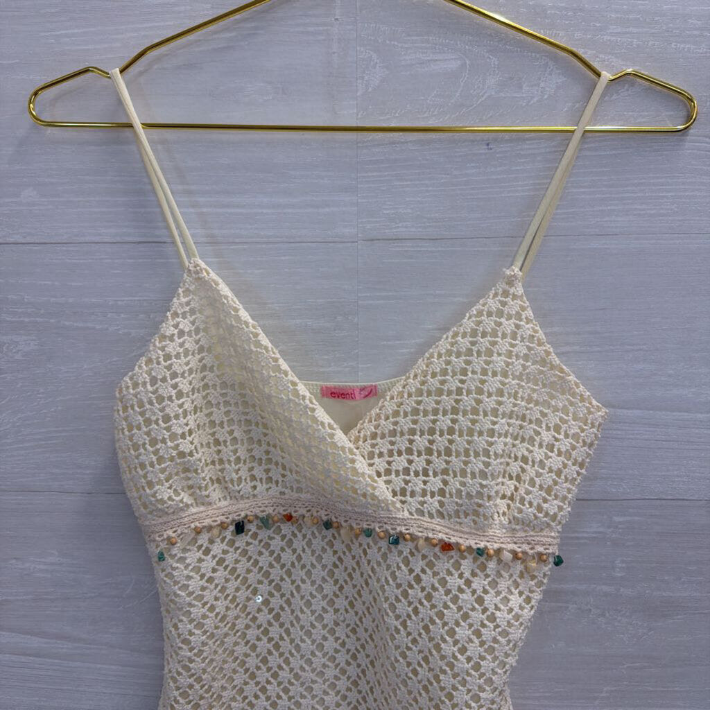 Event Cream Crochet Beaded Detail Tank Top Small