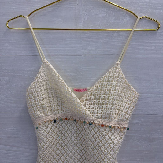 Event Cream Crochet Beaded Detail Tank Top Small