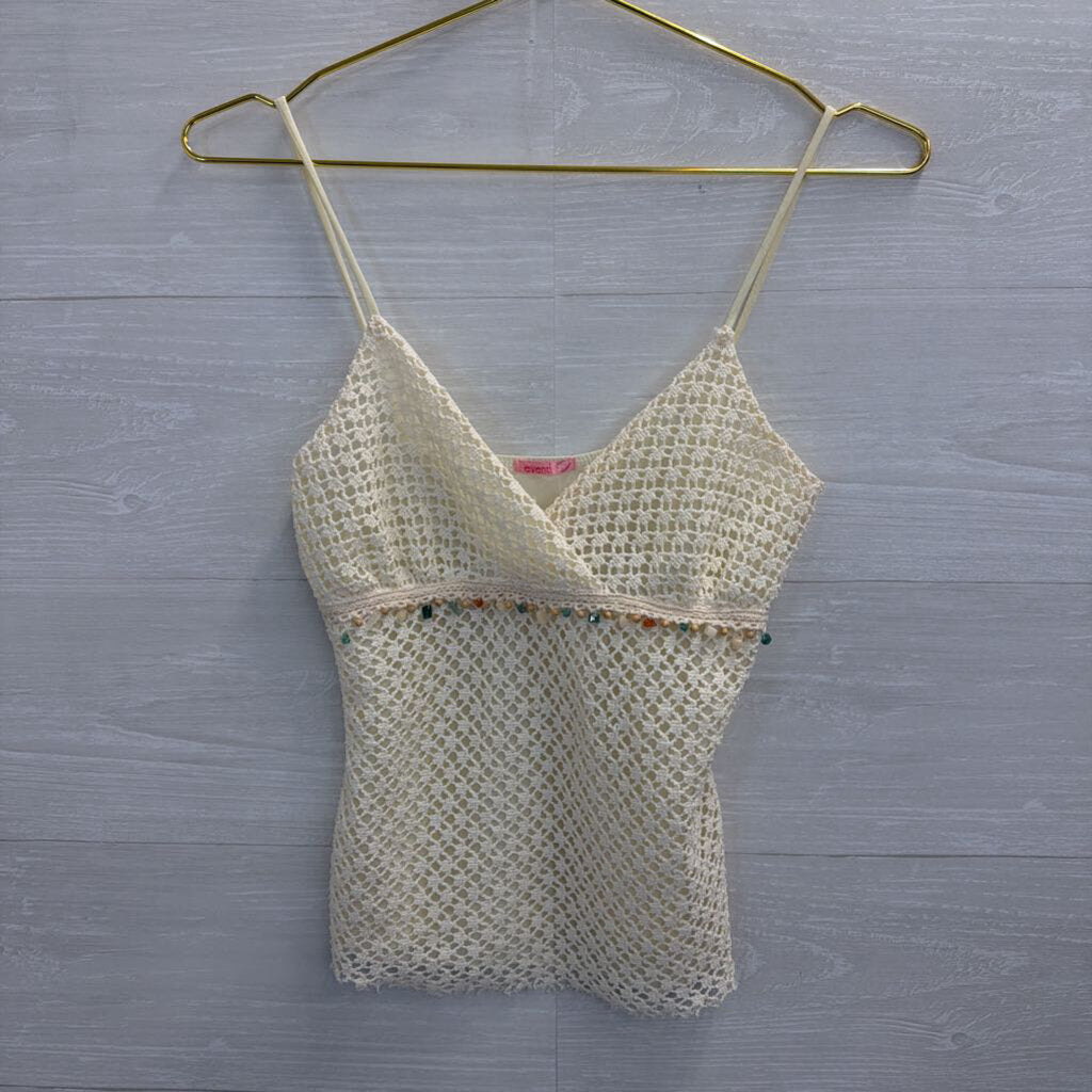Event Cream Crochet Beaded Detail Tank Top Small