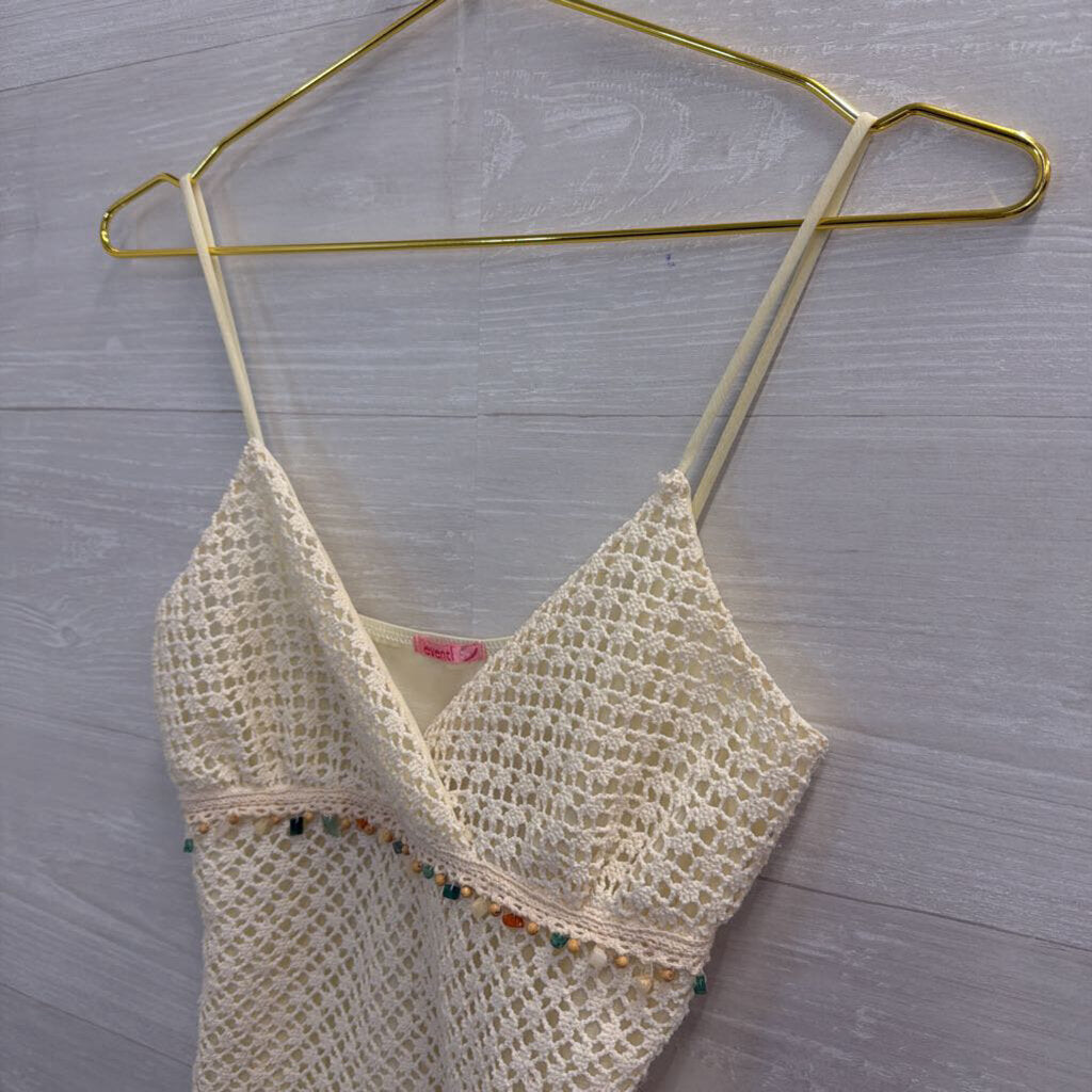 Event Cream Crochet Beaded Detail Tank Top Small
