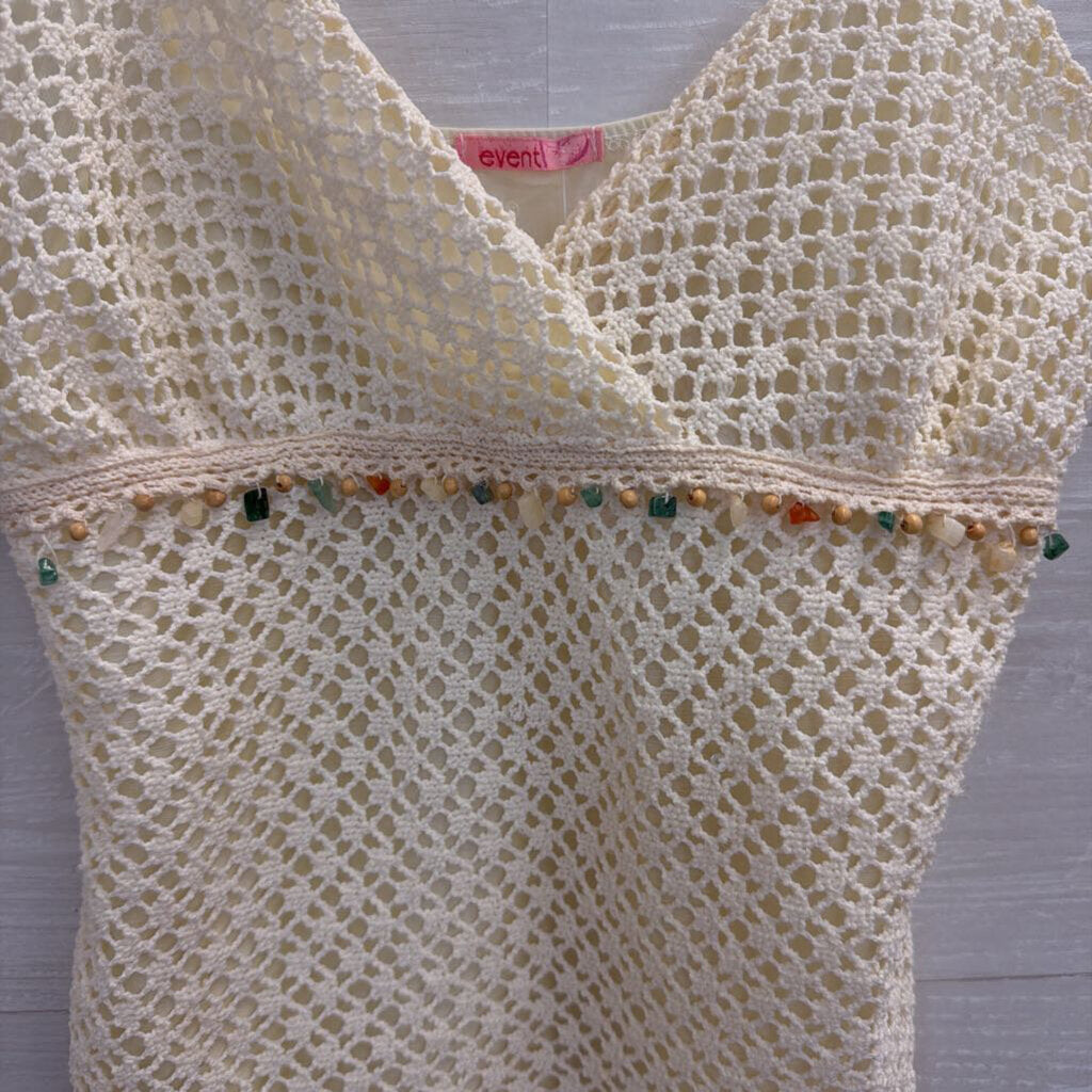 Event Cream Crochet Beaded Detail Tank Top Small