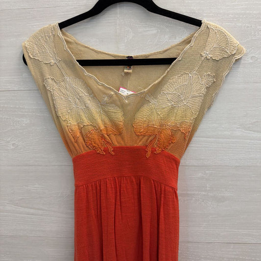 Free People Beige/ Orange Ombre Lace Detail Top Extra Small