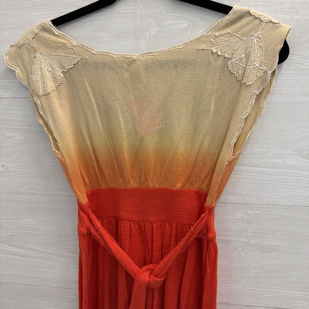Free People Beige/ Orange Ombre Lace Detail Top Extra Small
