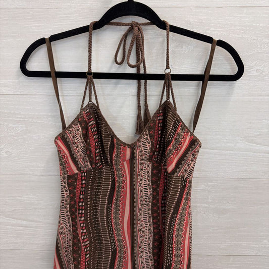 BCBG Brown/ Pink Print Halter Neck Dress Extra Small