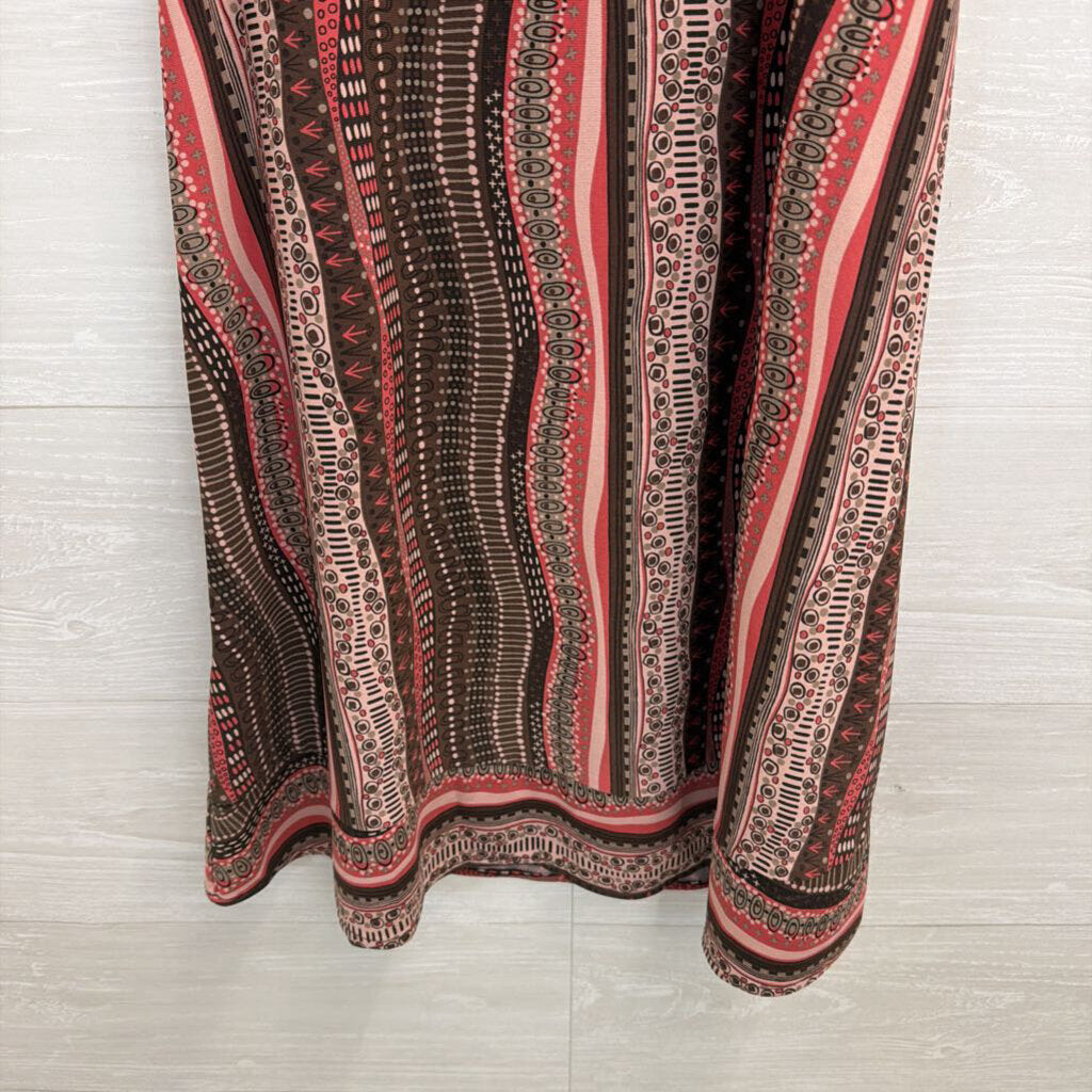 BCBG Brown/ Pink Print Halter Neck Dress Extra Small