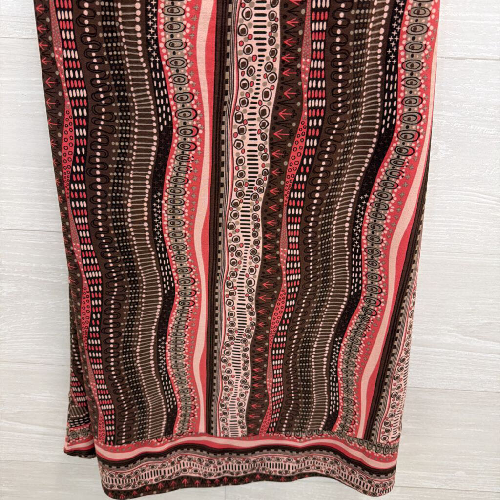 BCBG Brown/ Pink Print Halter Neck Dress Extra Small
