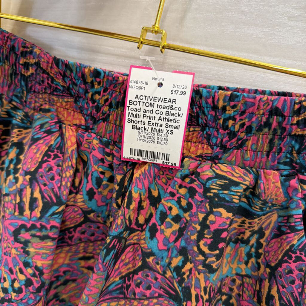 Toad and Co Black/ Multi Print Athletic Shorts Extra Small