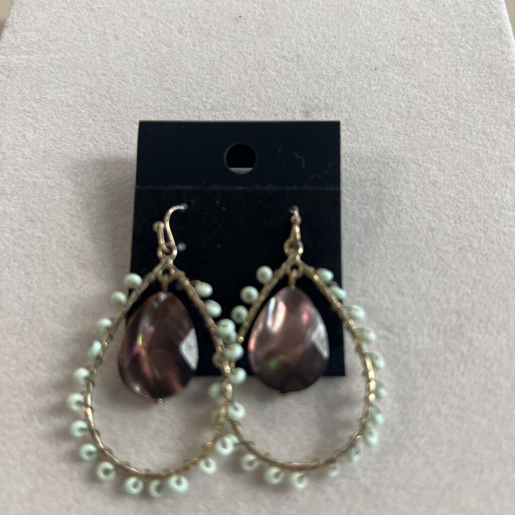 Blue/ Brown Beaded Drop Earrings