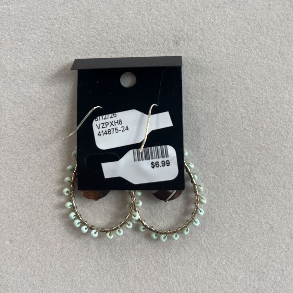 Blue/ Brown Beaded Drop Earrings