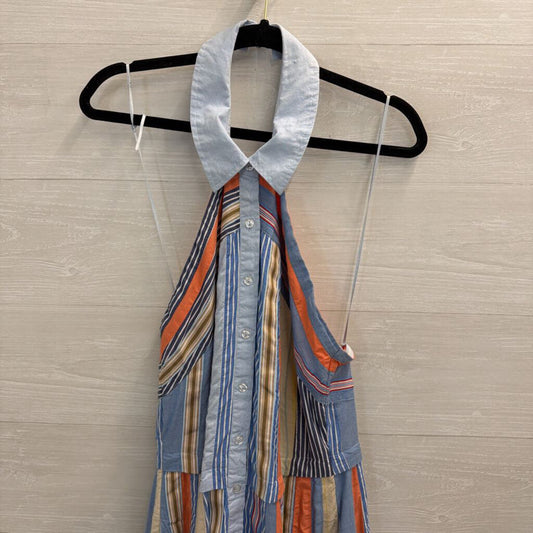 Anthropologie Blue/ Mulit Striped Print Halter Neck Midi Dress 10