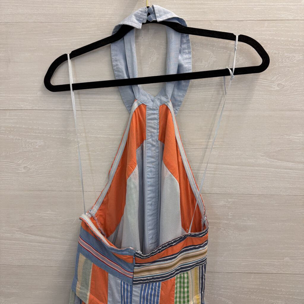 Anthropologie Blue/ Mulit Striped Print Halter Neck Midi Dress 10