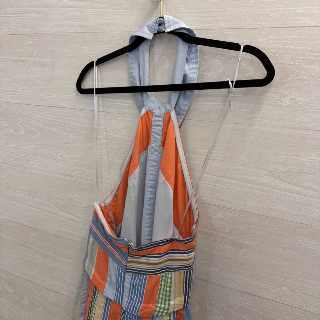 Anthropologie Blue/ Mulit Striped Print Halter Neck Midi Dress 10