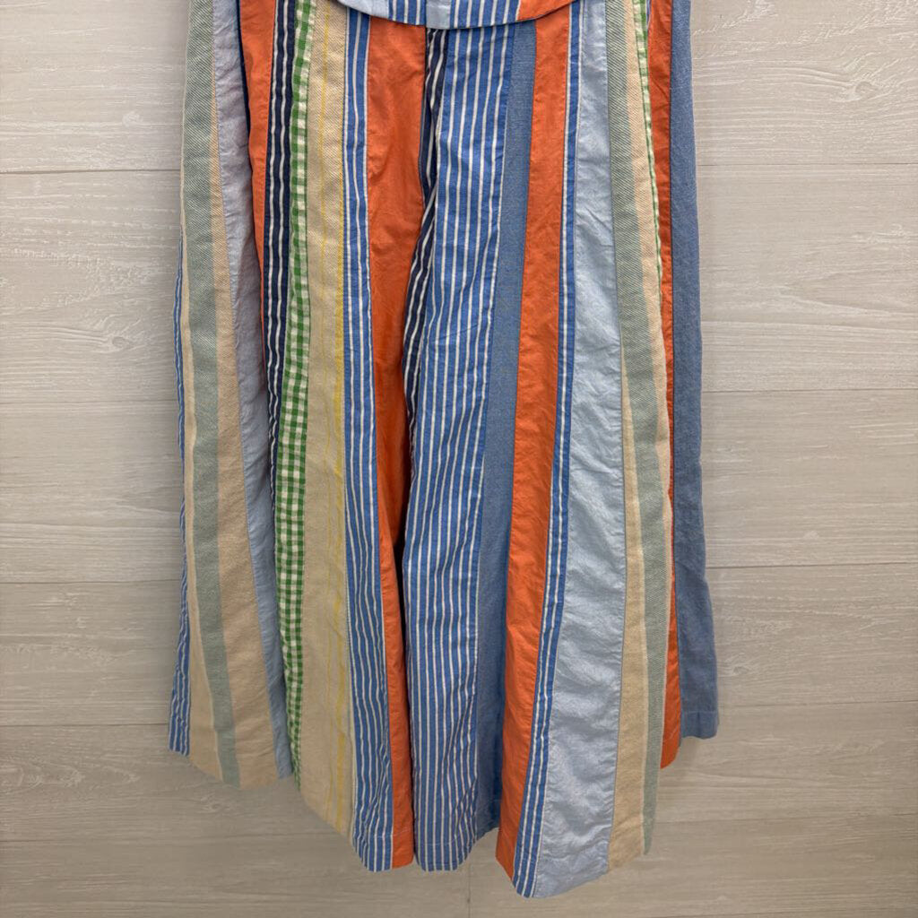 Anthropologie Blue/ Mulit Striped Print Halter Neck Midi Dress 10