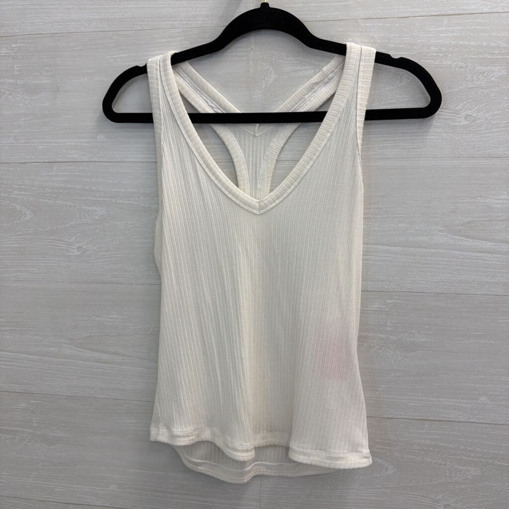 Athleta White Ribbed Tank Top Medium