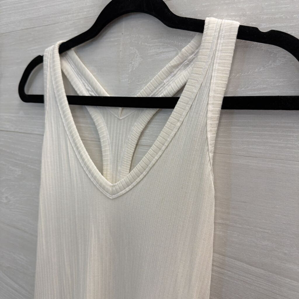 Athleta White Ribbed Tank Top Medium