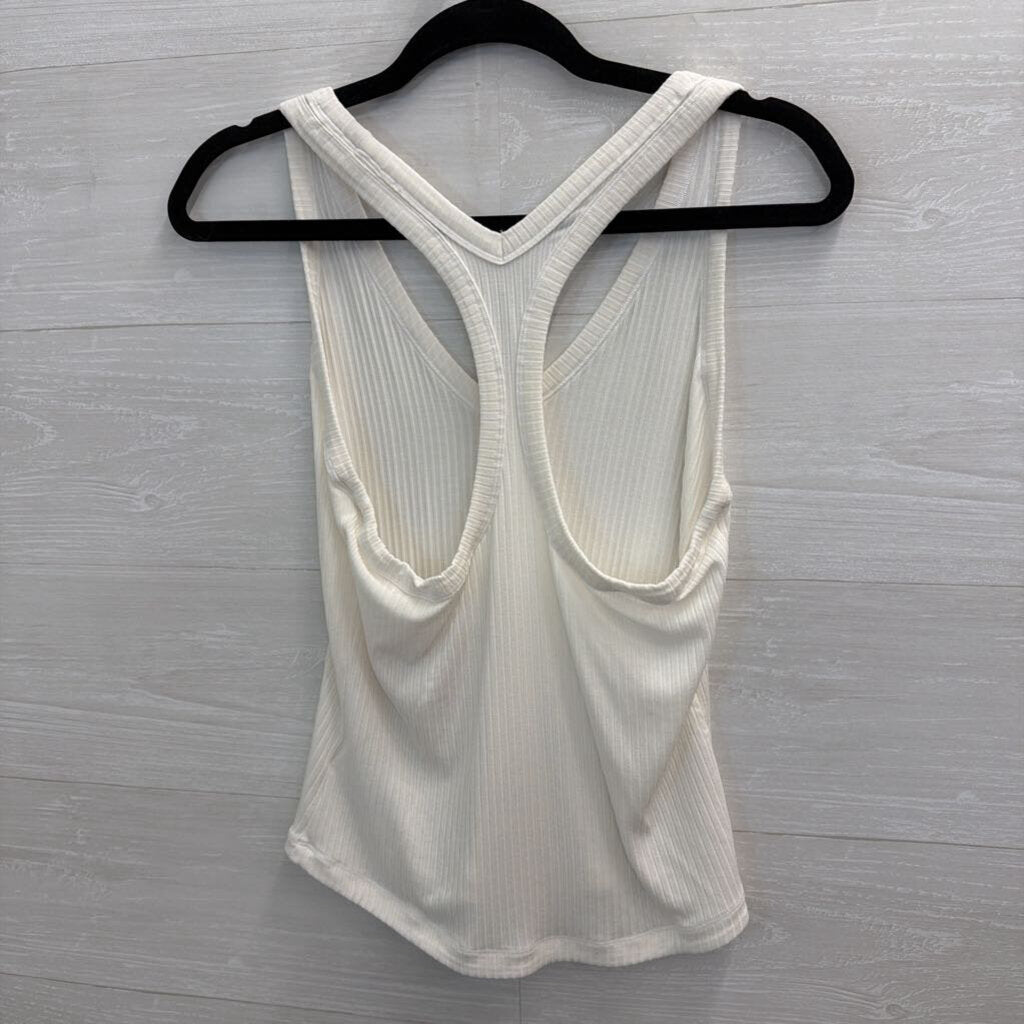 Athleta White Ribbed Tank Top Medium