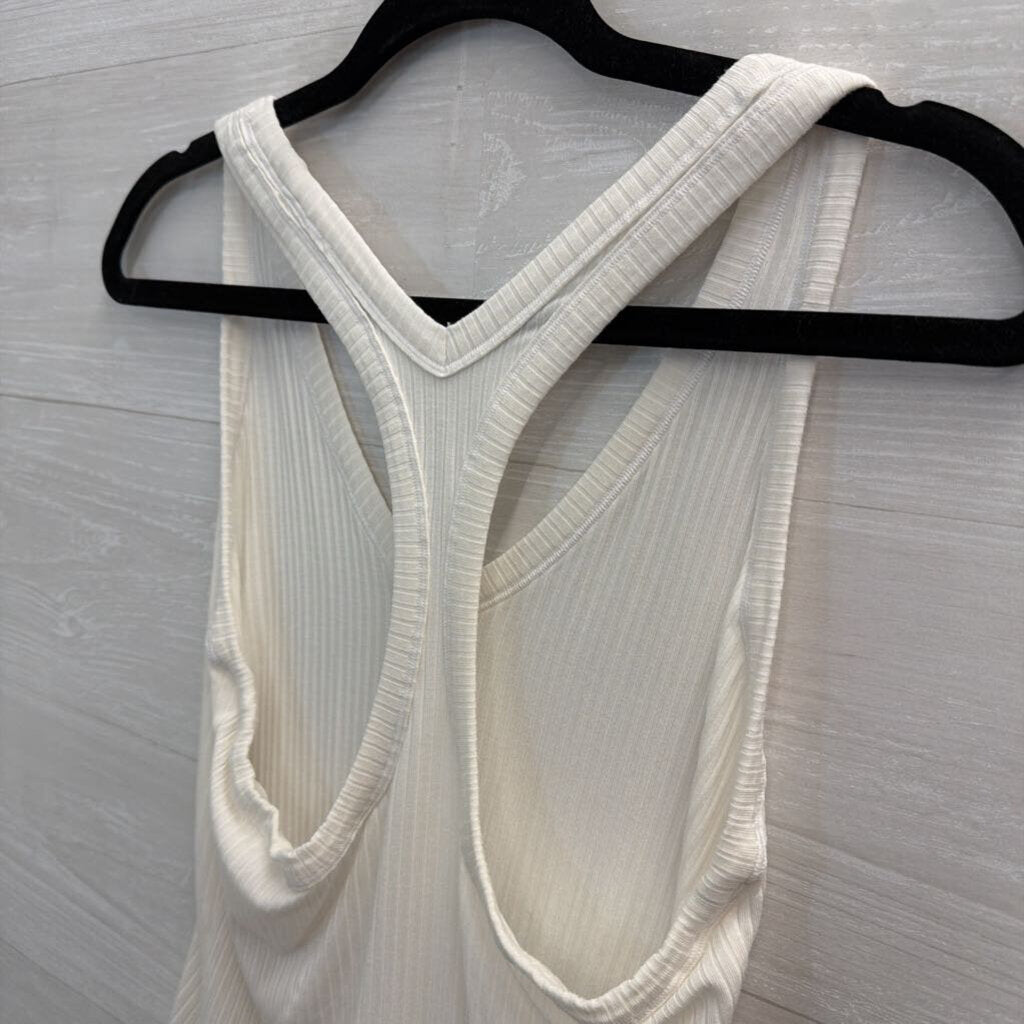 Athleta White Ribbed Tank Top Medium