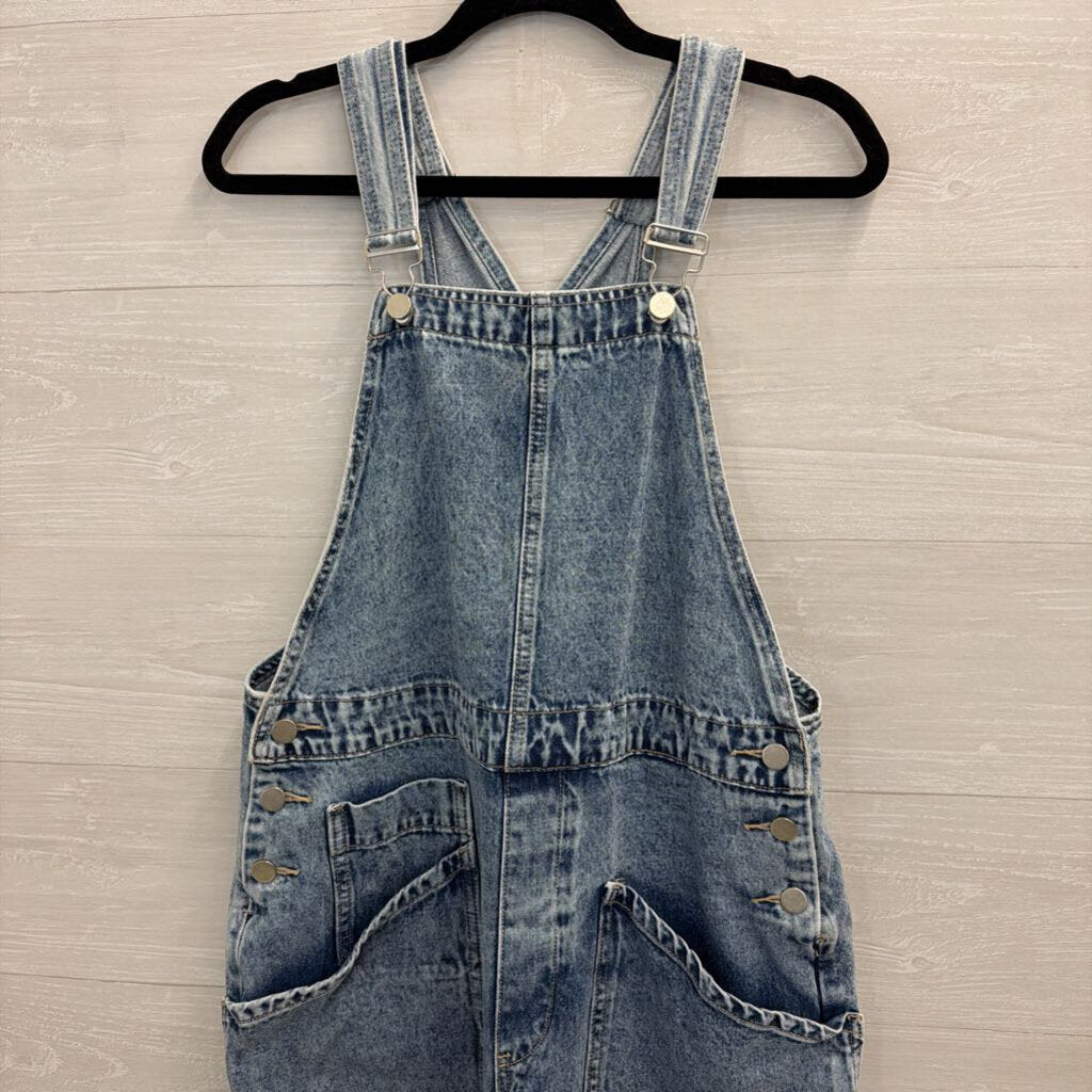 Light Wash Wide Leg Denim Overalls Large