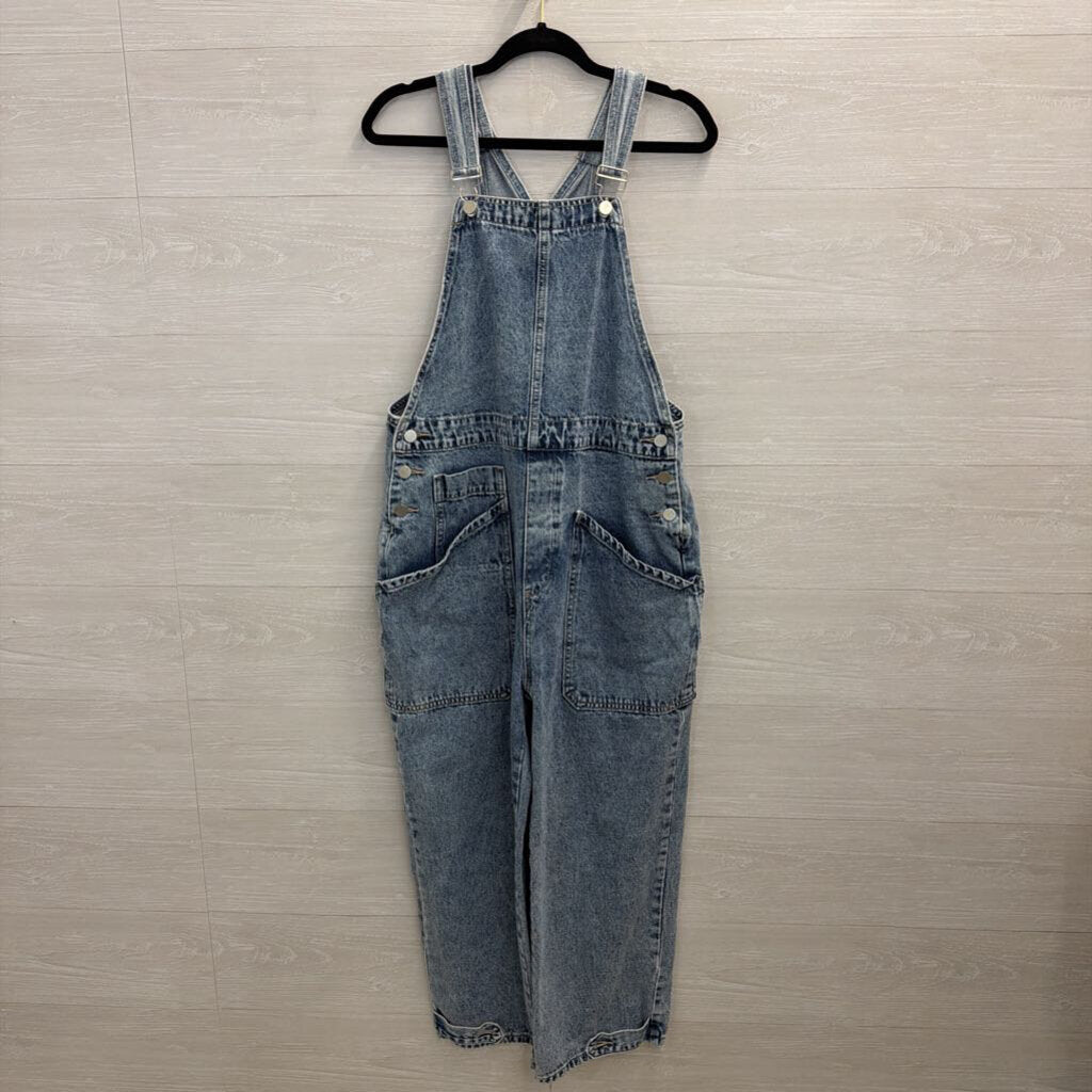 Light Wash Wide Leg Denim Overalls Large