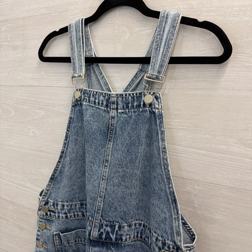 Light Wash Wide Leg Denim Overalls Large