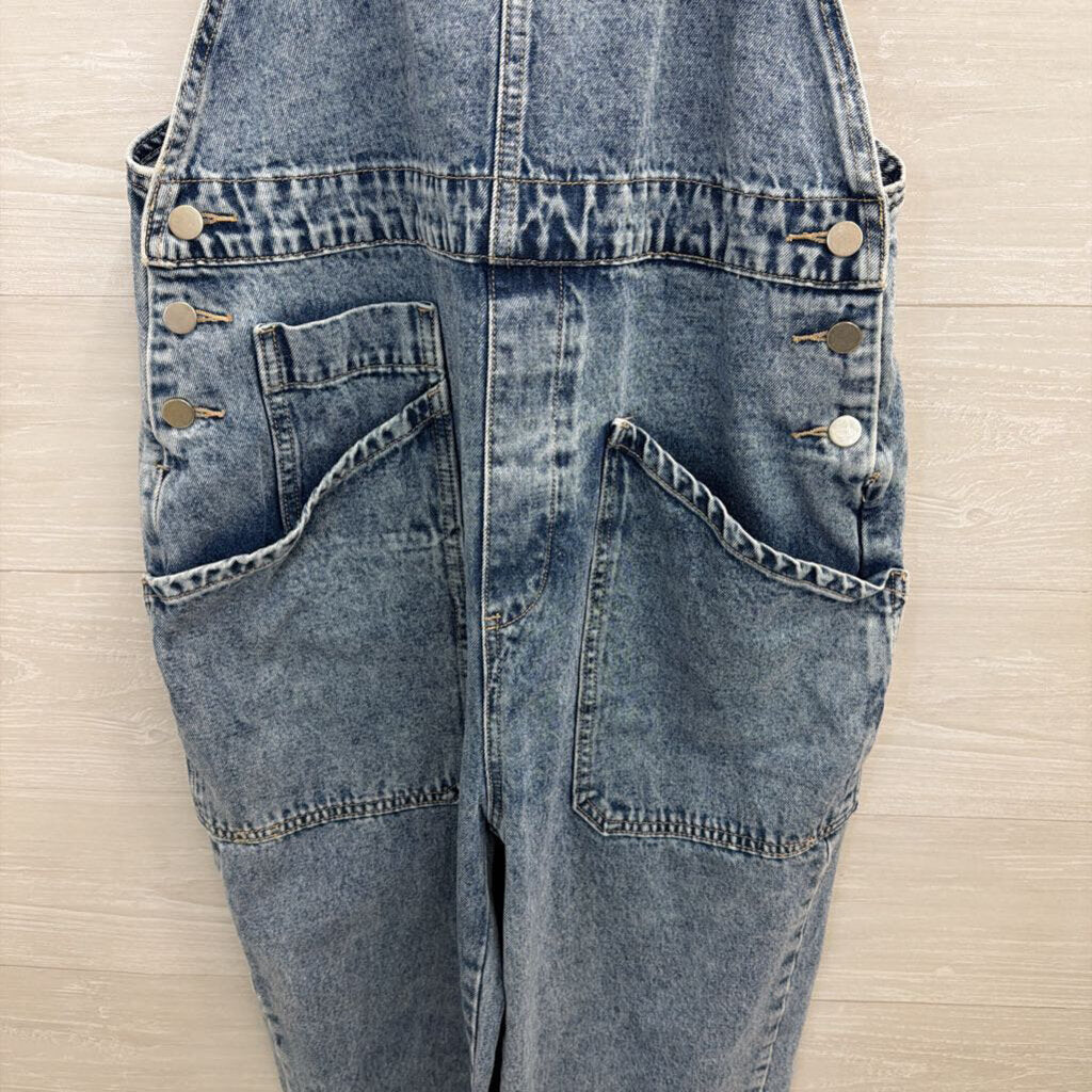 Light Wash Wide Leg Denim Overalls Large