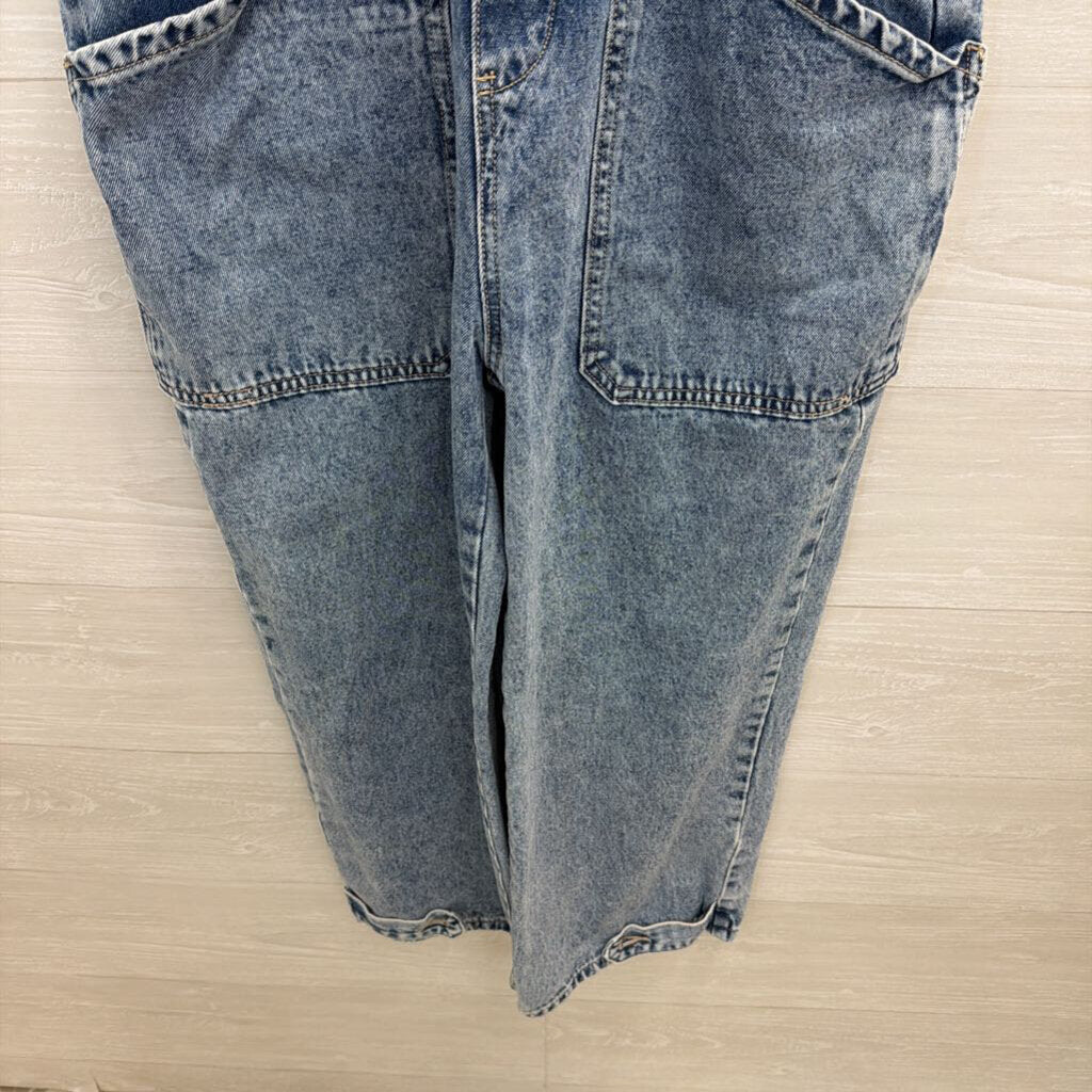 Light Wash Wide Leg Denim Overalls Large