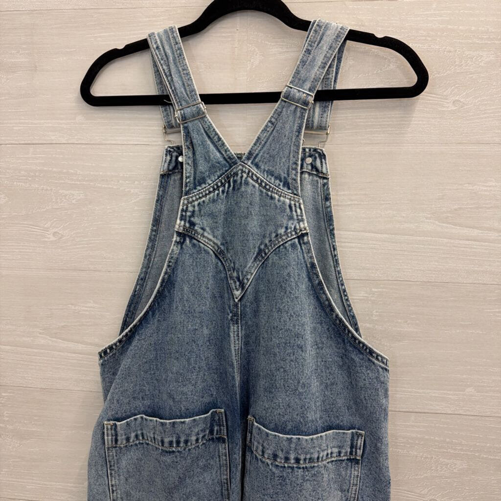 Light Wash Wide Leg Denim Overalls Large
