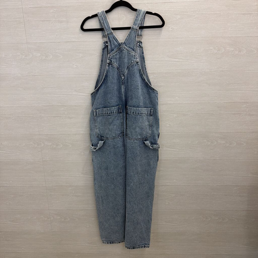 Light Wash Wide Leg Denim Overalls Large