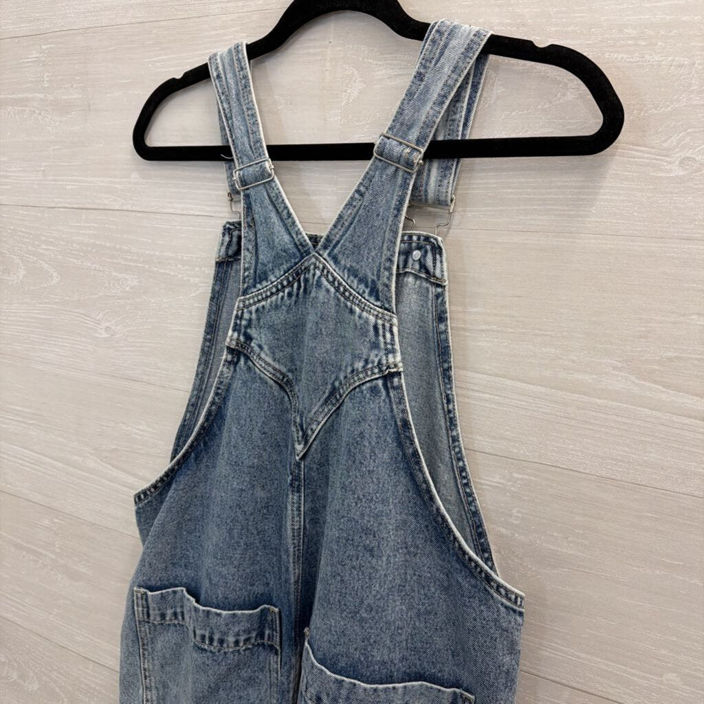 Light Wash Wide Leg Denim Overalls Large