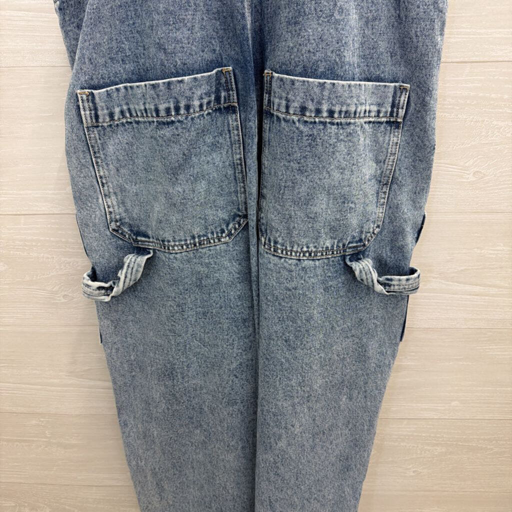 Light Wash Wide Leg Denim Overalls Large