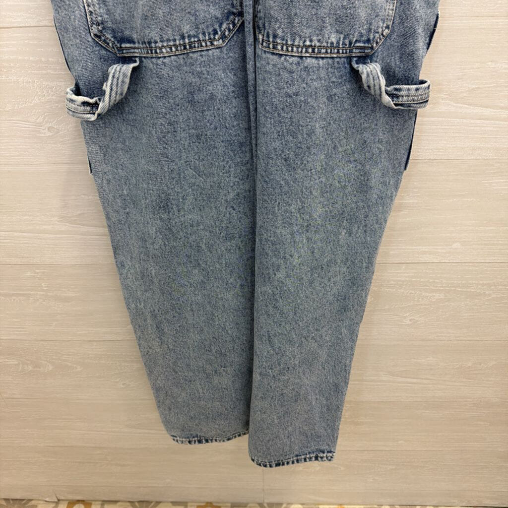 Light Wash Wide Leg Denim Overalls Large