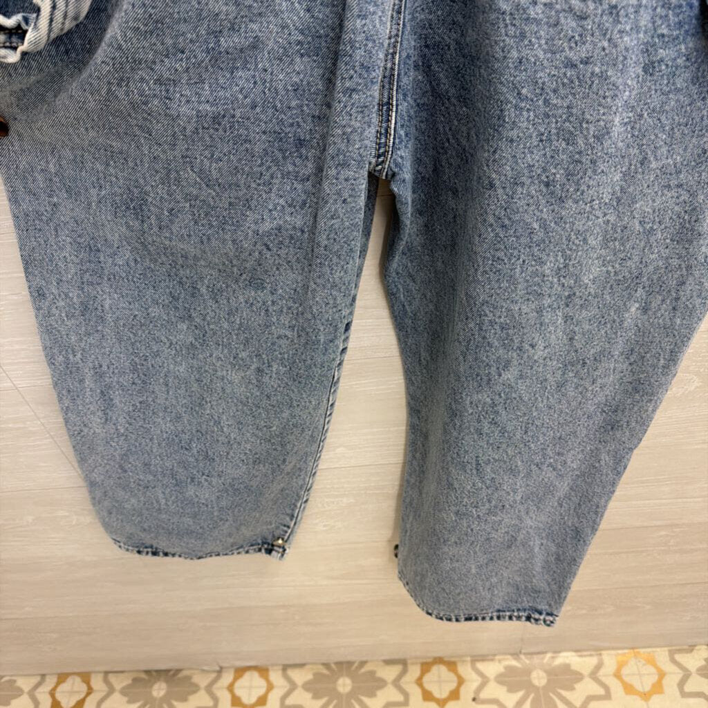 Light Wash Wide Leg Denim Overalls Large