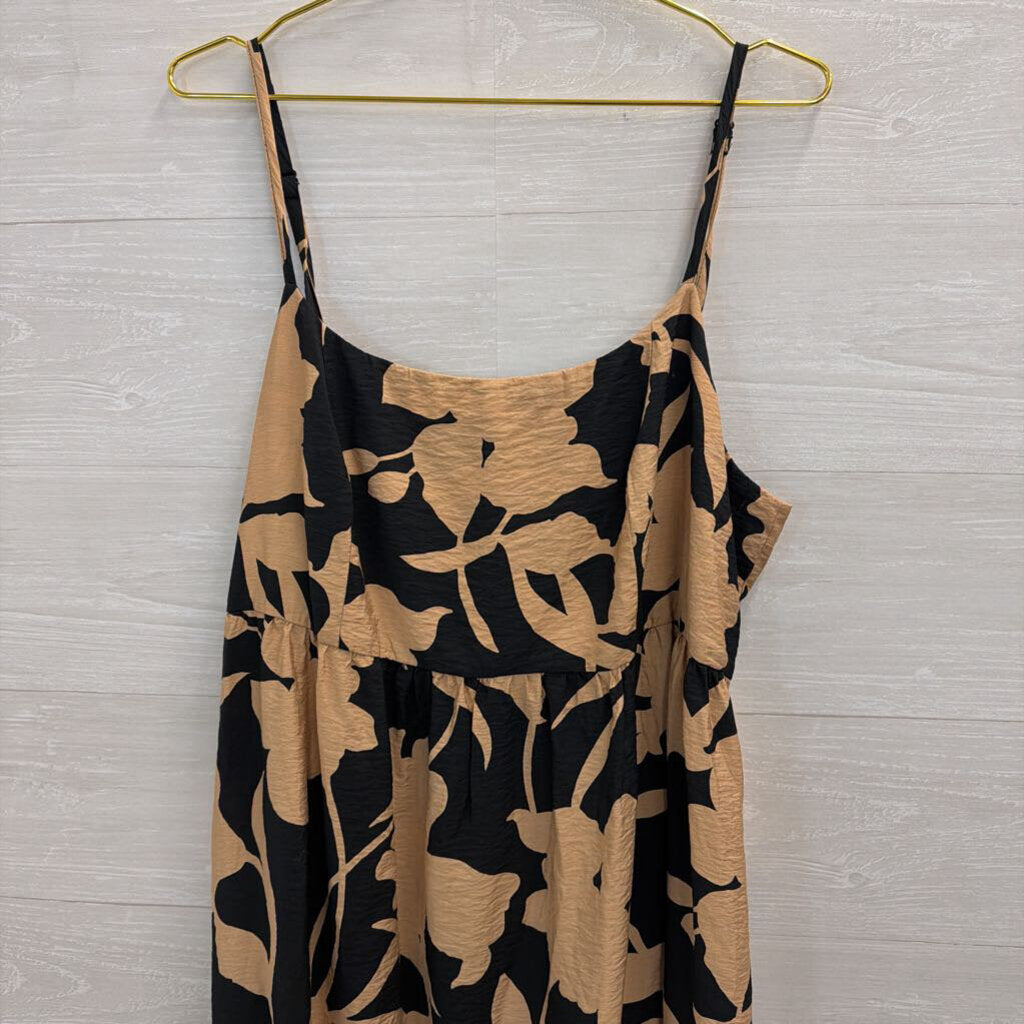 Black/ Brown Print Tie Back Midi Dress XXL