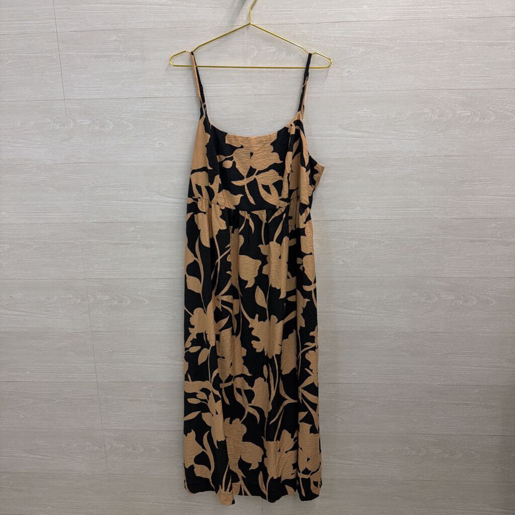 Black/ Brown Print Tie Back Midi Dress XXL