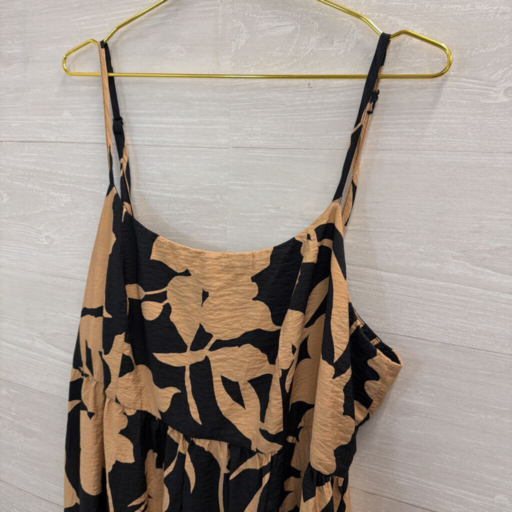 Black/ Brown Print Tie Back Midi Dress XXL