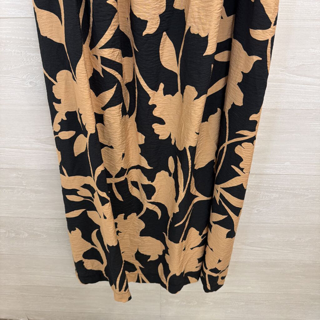 Black/ Brown Print Tie Back Midi Dress XXL