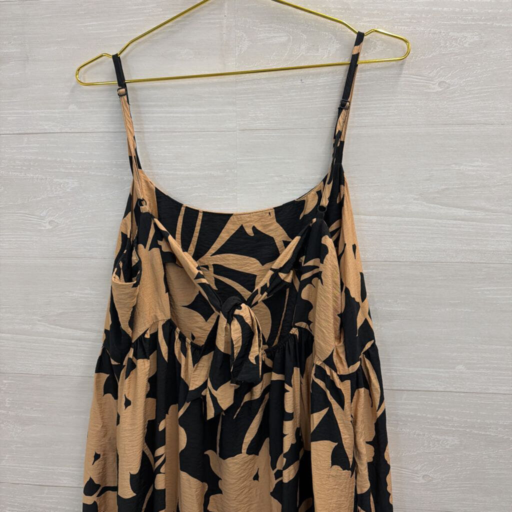 Black/ Brown Print Tie Back Midi Dress XXL