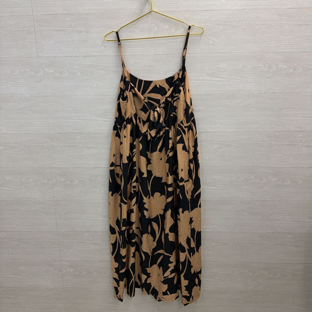 Black/ Brown Print Tie Back Midi Dress XXL