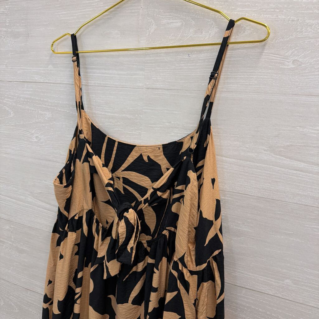 Black/ Brown Print Tie Back Midi Dress XXL